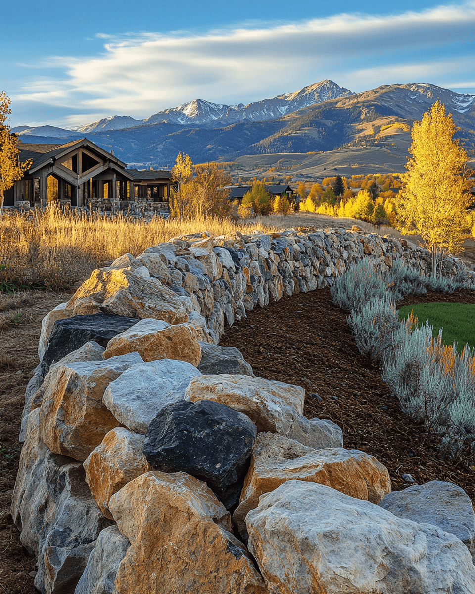 Natural boulder retaining wall on a Promontory estate