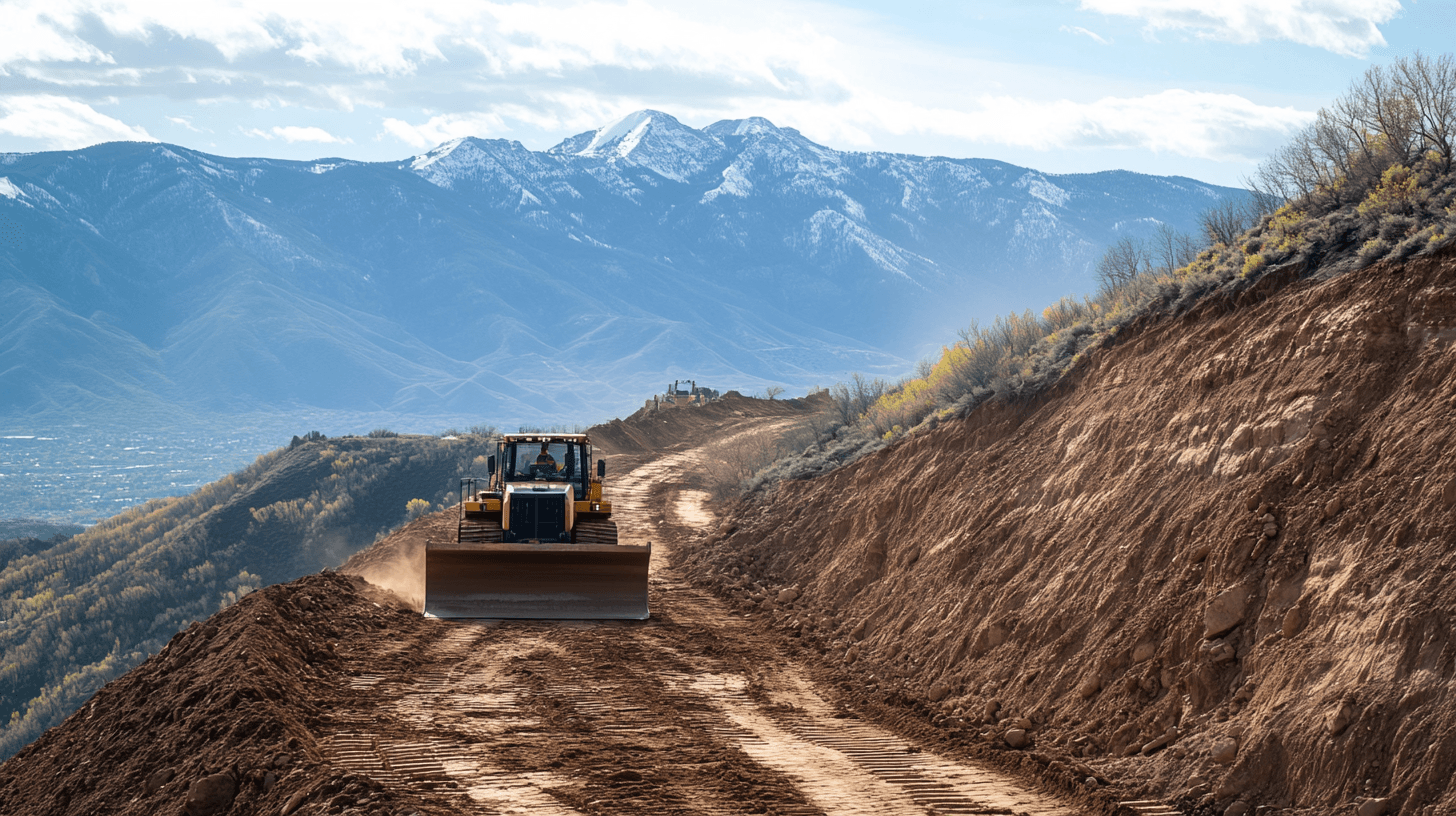 Steep lot excavation in progress in a Promontory neighborhood